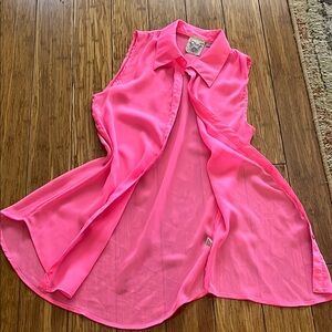 Flamingo Pink Sleeveless Button-Down Women's Top